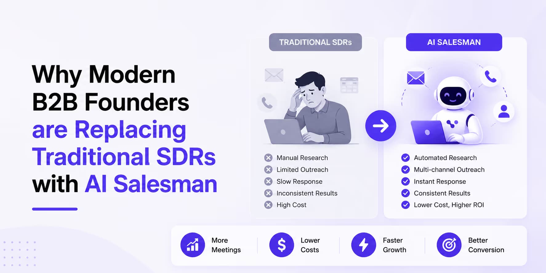 Why founders replace human SDRs with autonomous AI salesman teams visual guide