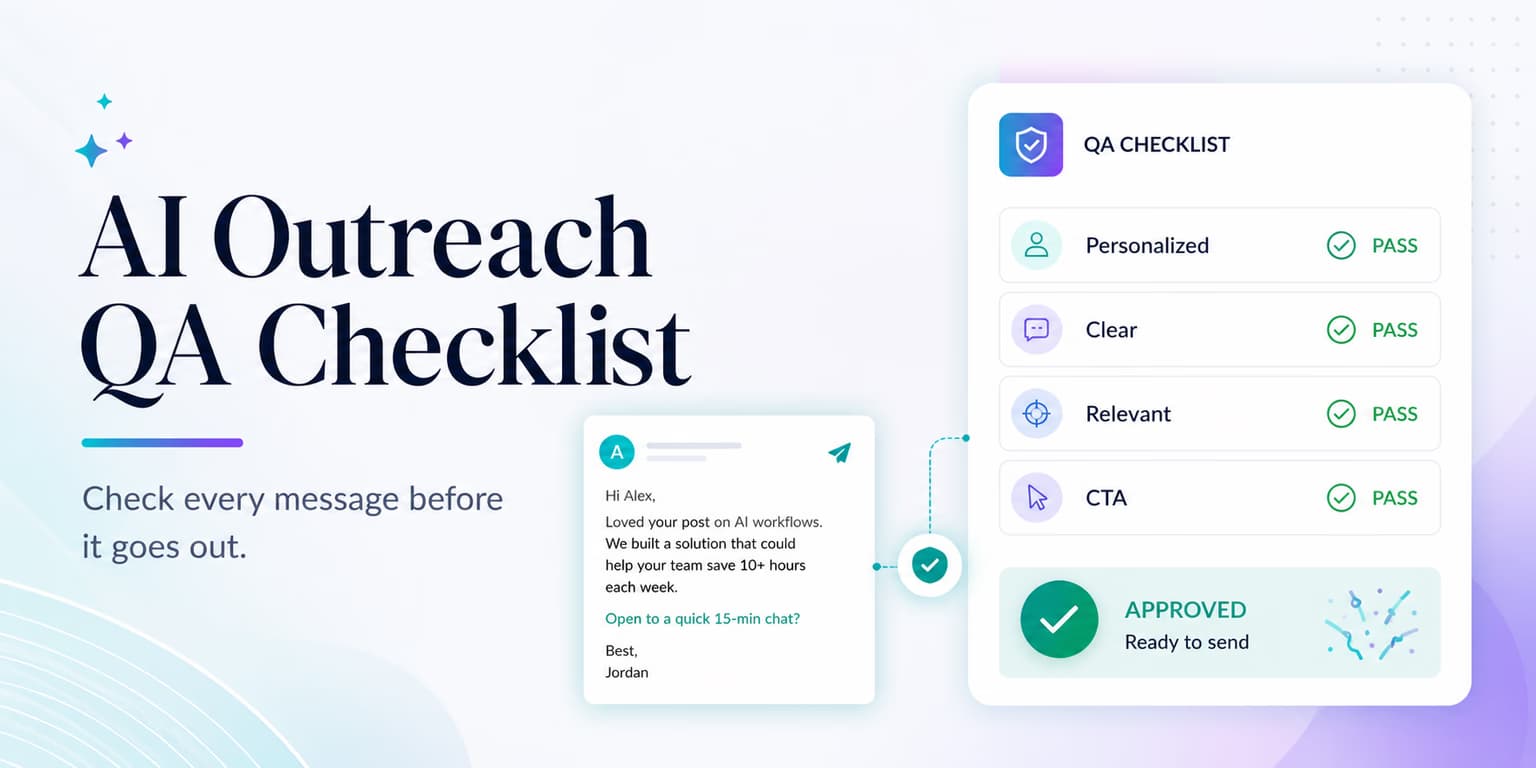 AI outreach quality assurance (QA) checklist and campaign review panel illustration