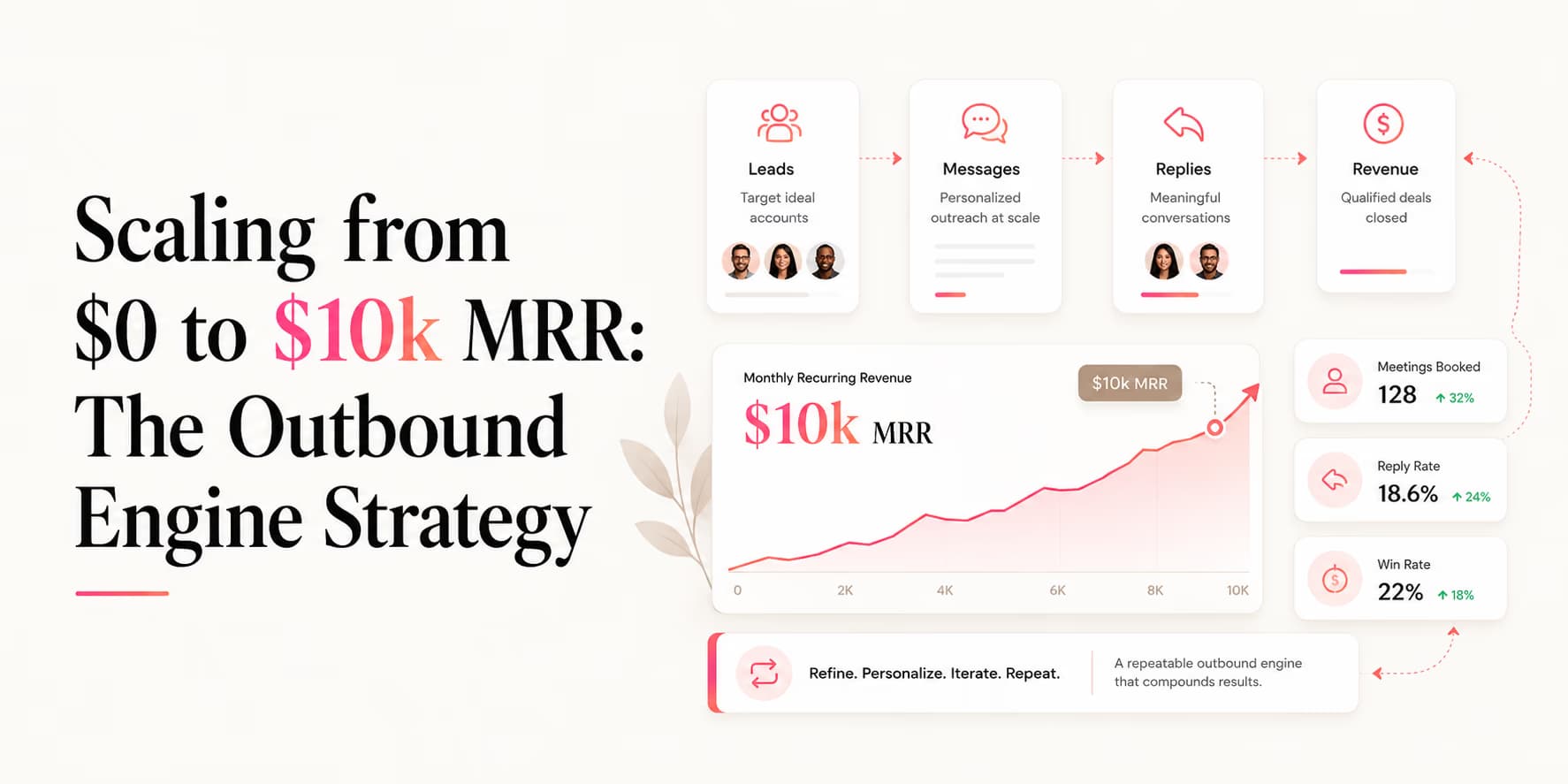Outbound sales pipeline mathematics and MRR scaling trajectory diagram
